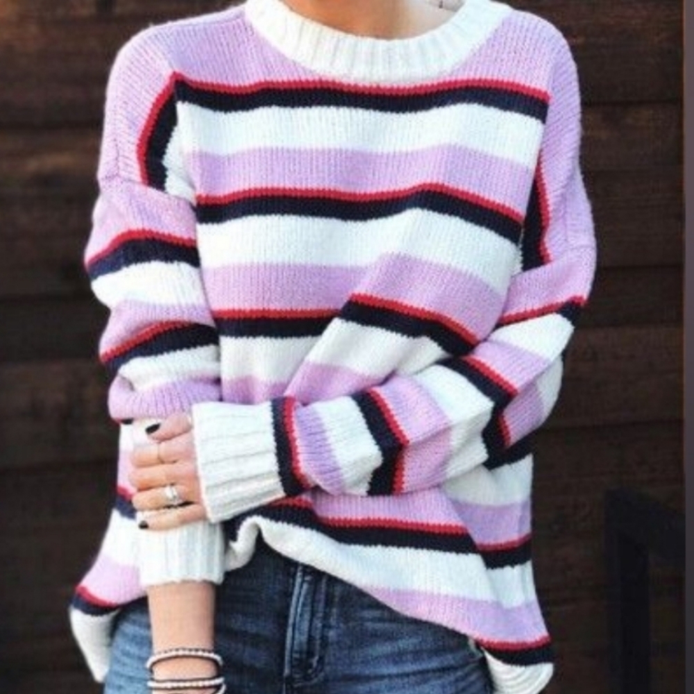 Aerie Women's SZ S Oversized Crew Neck‎ Sweater striped soft cozy casual comfort
